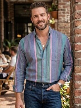 Loafers By Reed St James Shirt Mens Multicolor vertical Striped Cotton Button Up